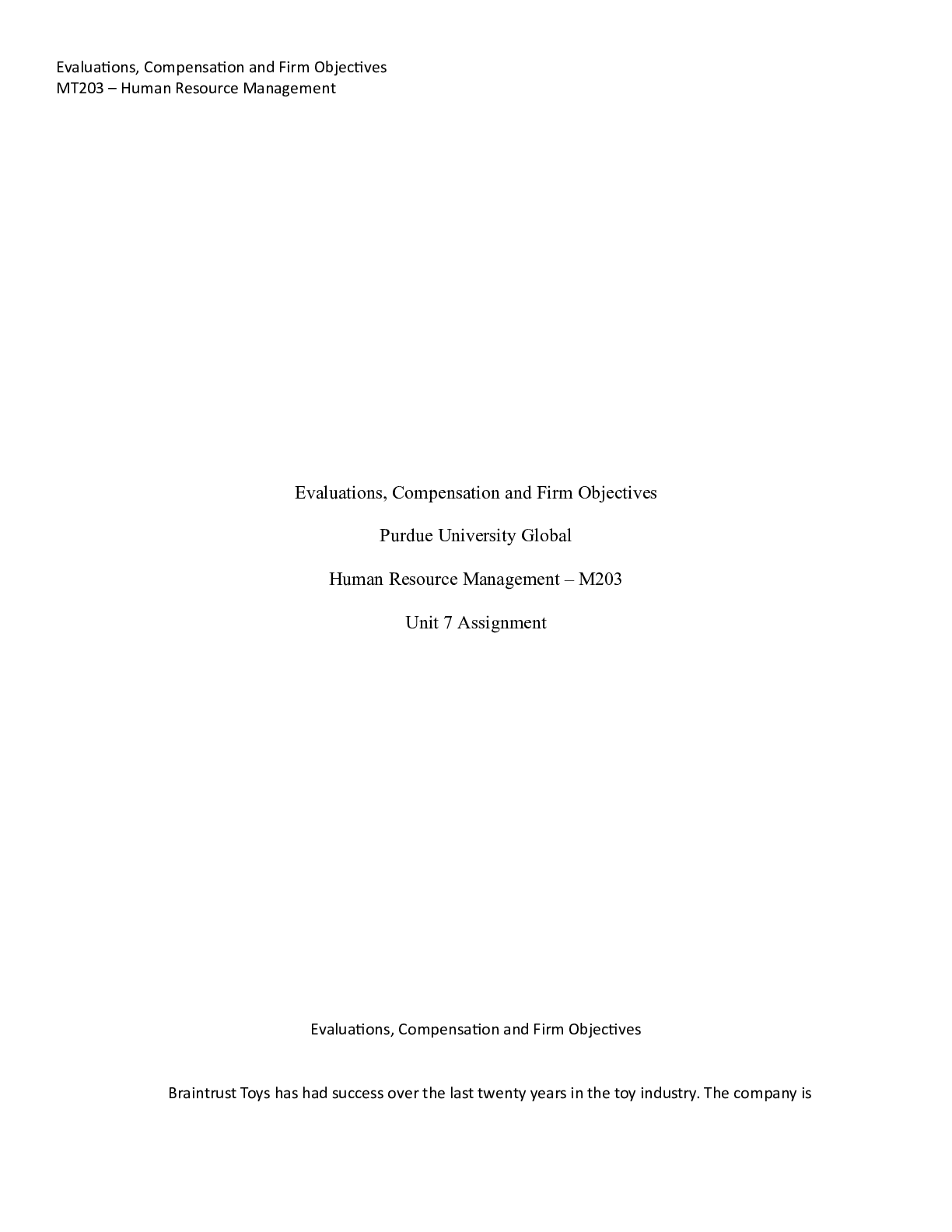 Preview image for M230 HRM Unit 7 Assignment.docx    Evaluations, Compensation and Firm Objectives  Purdue U